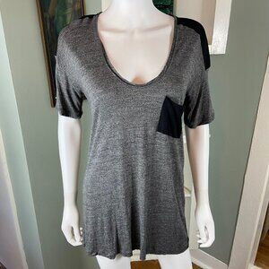 Zara Collection Basic T-Shirt Gray Pocket Tee Long Thin Fabric Medium M